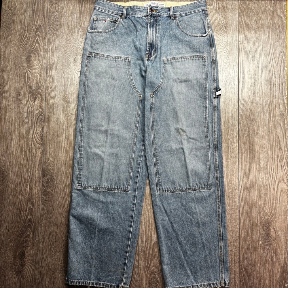 Tommy Hilfiger Denim Mens 34x34 Double Knee Carpenter Jeans Baggy Y2K Blue